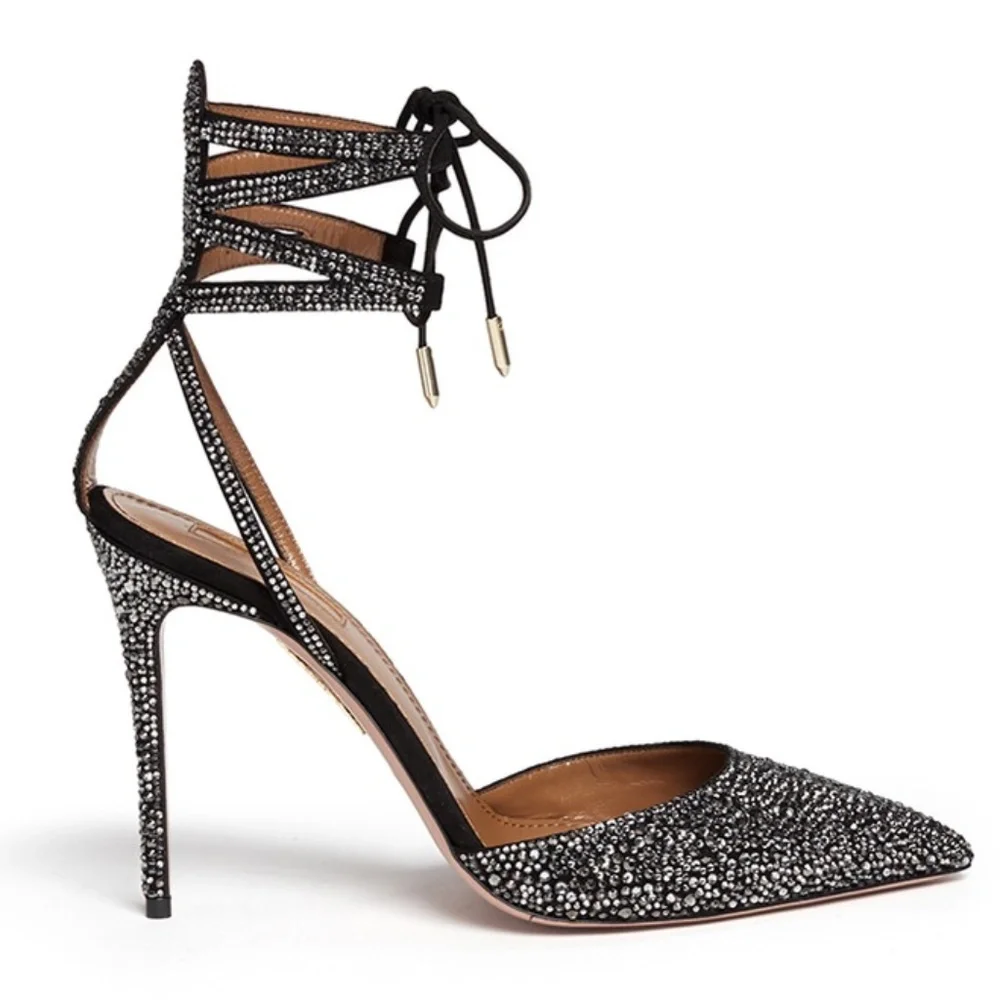 Aquazzura Amanda Crystal Pave Suede Stiletto Pumps / Heels US8